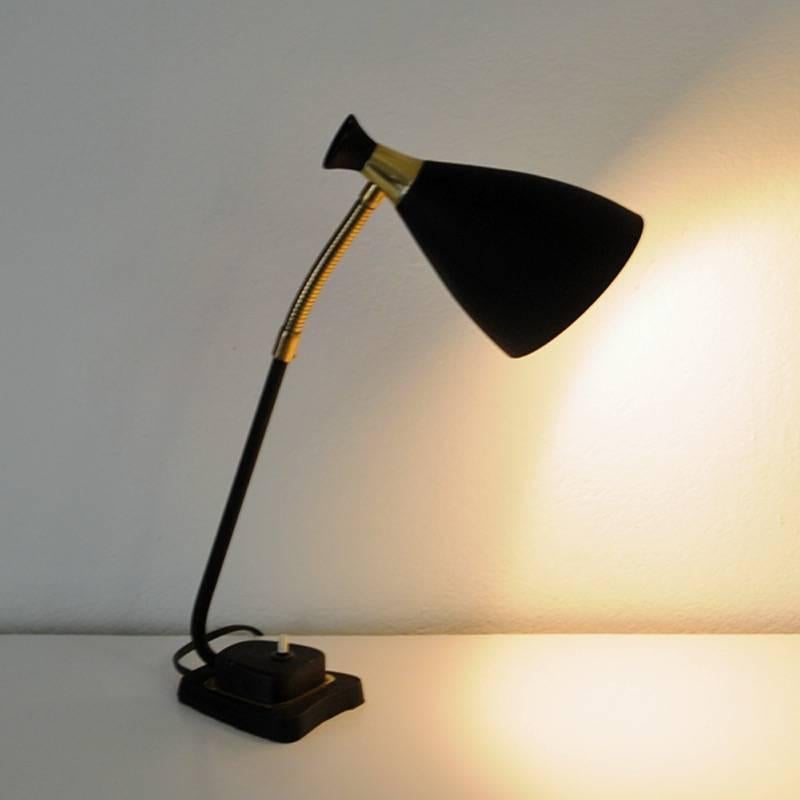 Black Metal Table Lamp with Gooseneck 1950s, Solberg Industrier, Norway In Good Condition In Stockholm, SE