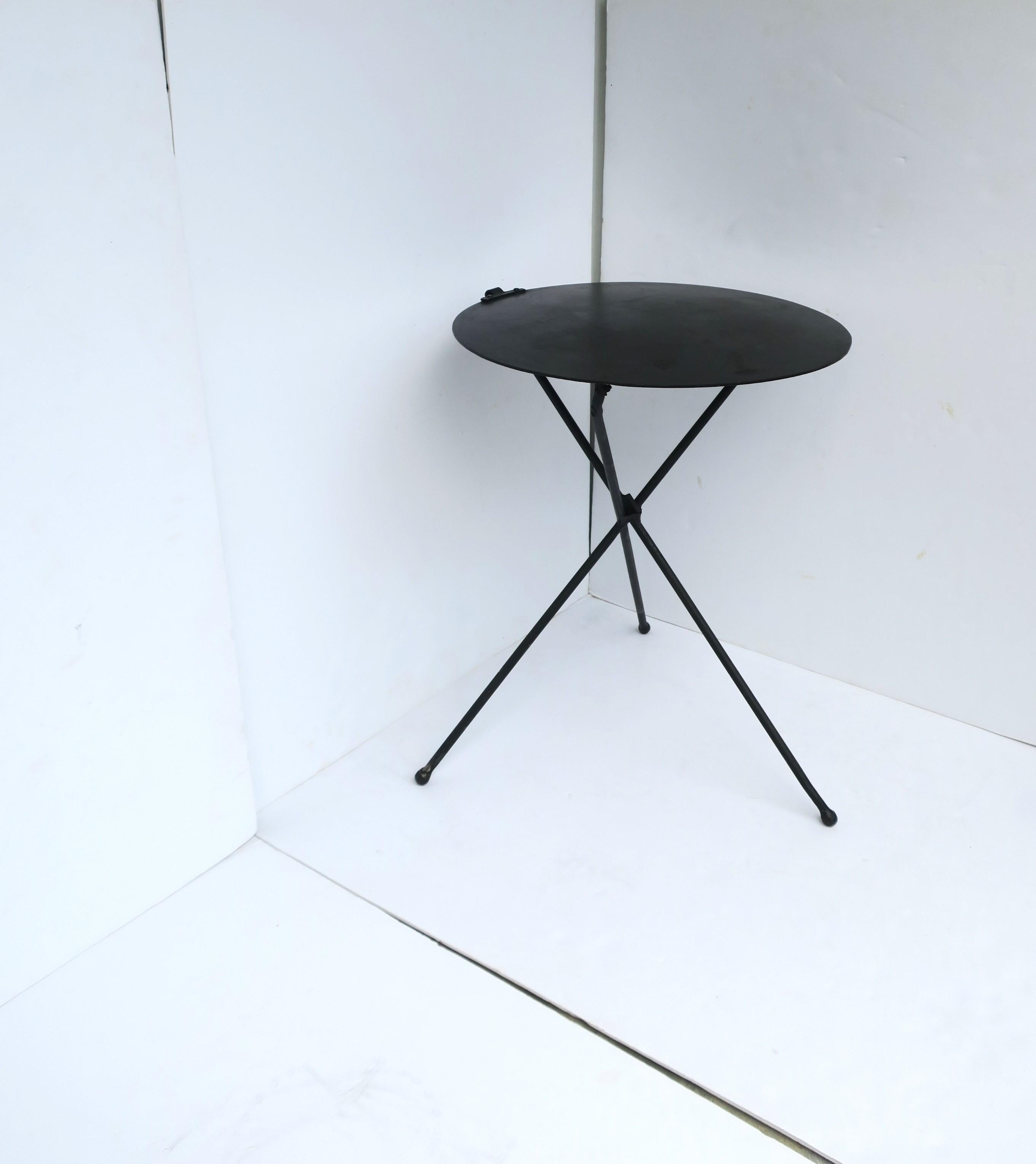 Blackened Black Metal Tripod Side or End Table For Sale