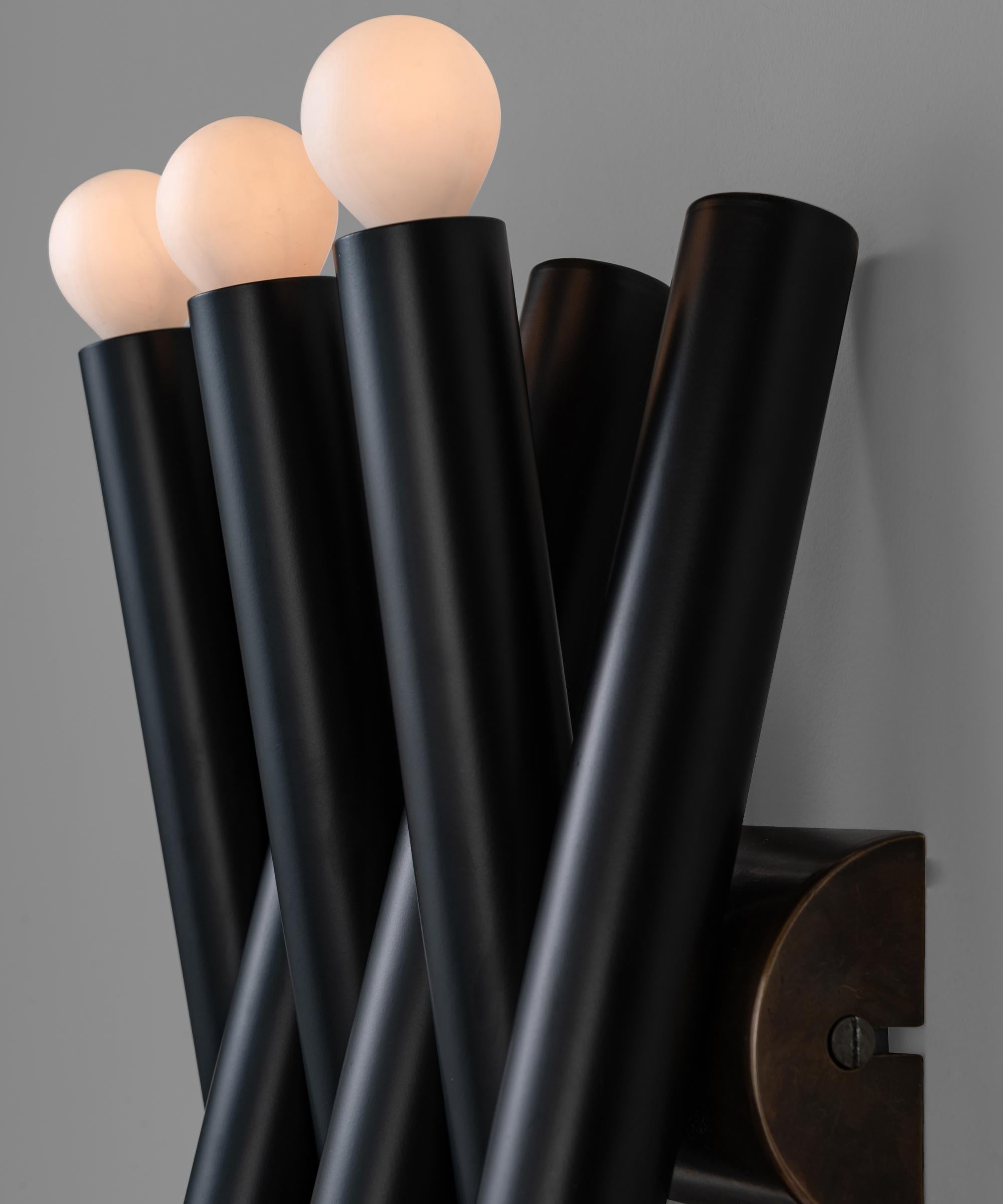 Black Metal Tubular Wall Lights, Made in Italy In New Condition For Sale In Culver City, CA