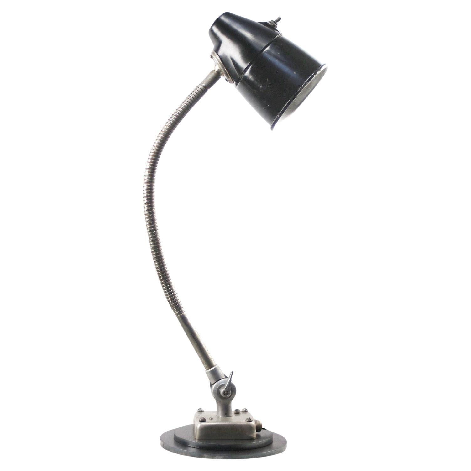 Lampe de bureau de machiniste à col de cygne en métal noir, vintage, industriel, en bakélite