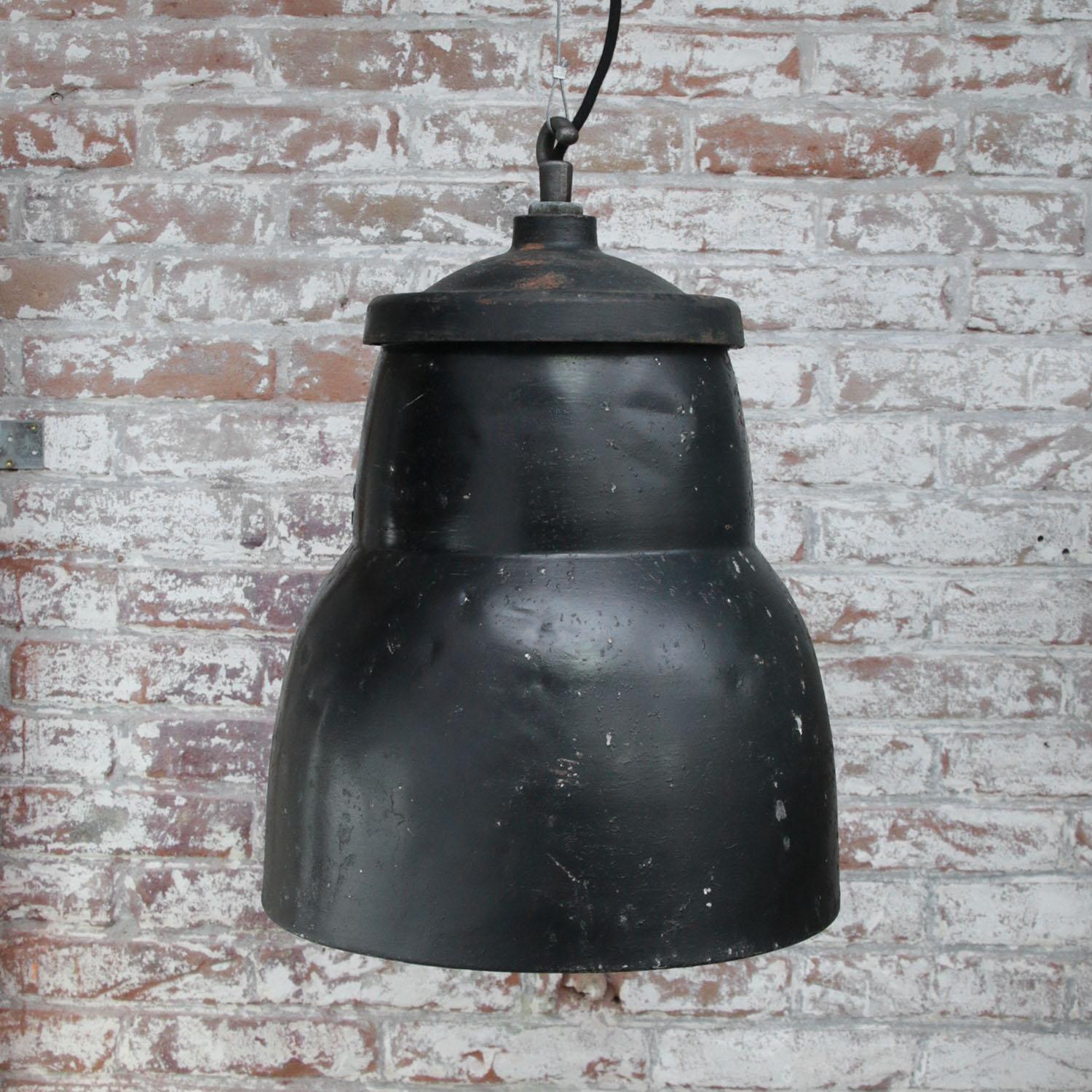 Black Metal Vintage Industrial Pedant Lights by Philips In Good Condition In Amsterdam, NL