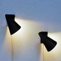 Black Metal Vintage Pair of Cone Wall Sconces by Värnamo Ab- Sweden 1950s