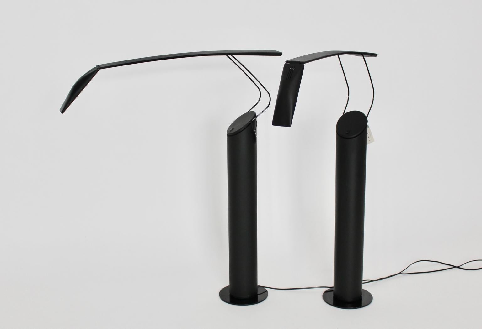 Black Metal Vintage Floor Lamps by Mario Barbaglia Marco Colombo, circa 1980 In Good Condition For Sale In Vienna, AT