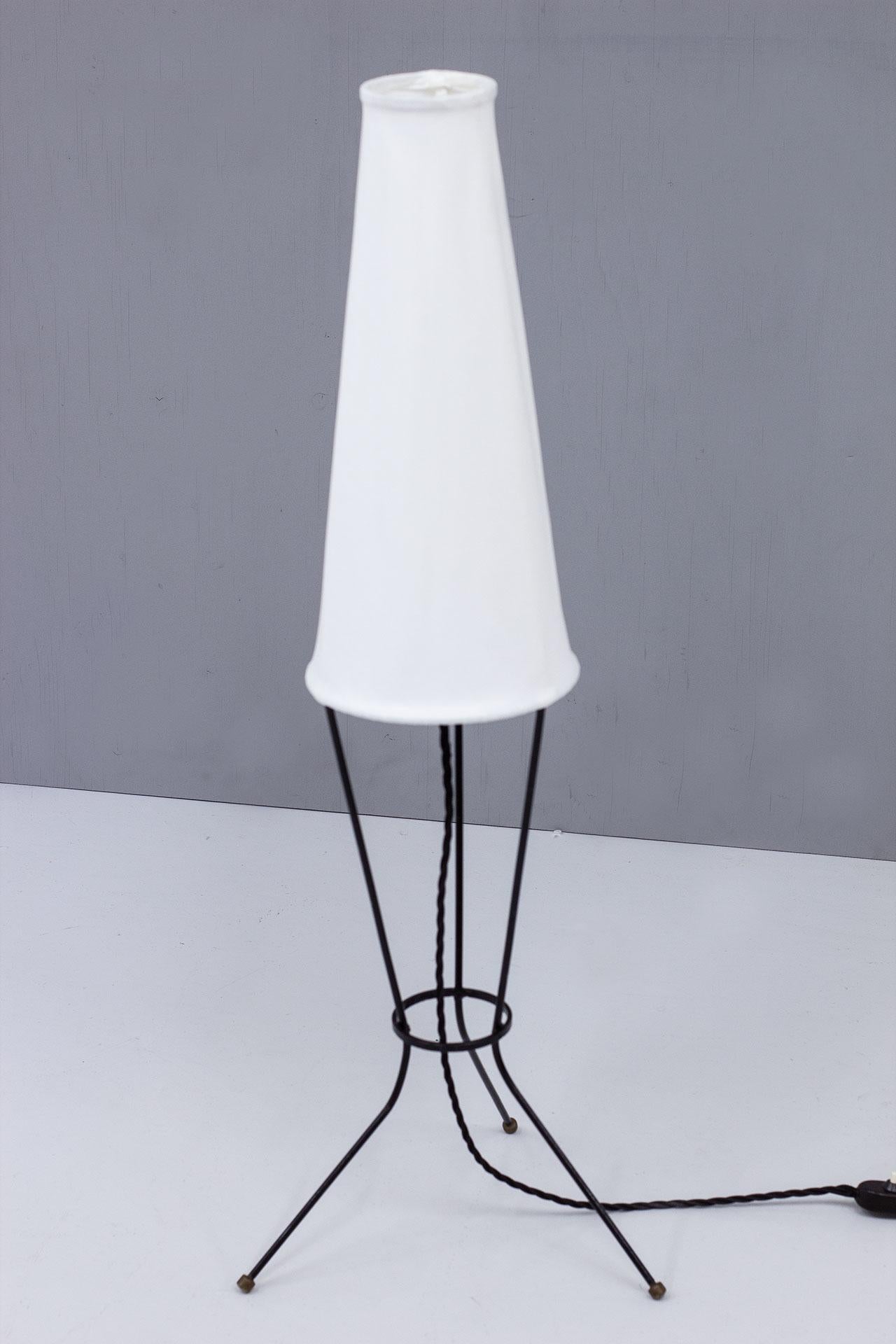 Scandinavian Modern Black Metal & White Fabric Swedish Modern Lamp  For Sale