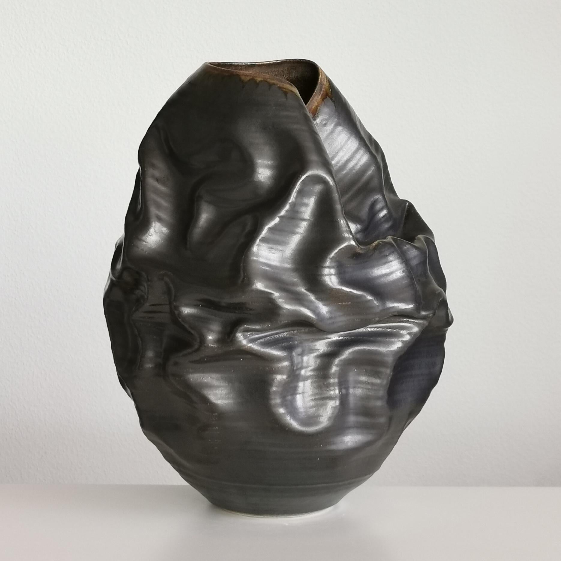 Black Metallic Dehydrated Form No 36 Ceramic Vessel by Nicholas Arroyave-Portela 2