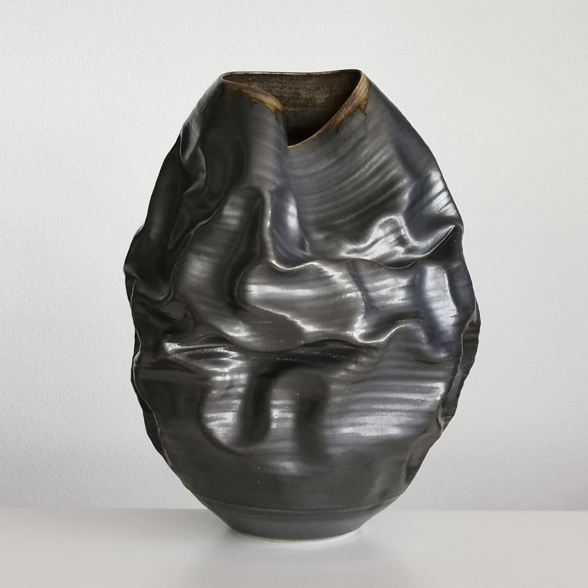 Black Metallic Dehydrated Form No 36 Ceramic Vessel by Nicholas Arroyave-Portela 3