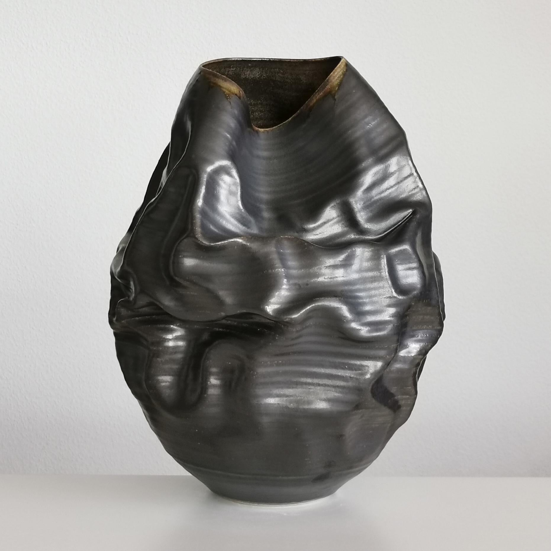 Black Metallic Dehydrated Form No 36 Ceramic Vessel by Nicholas Arroyave-Portela 4