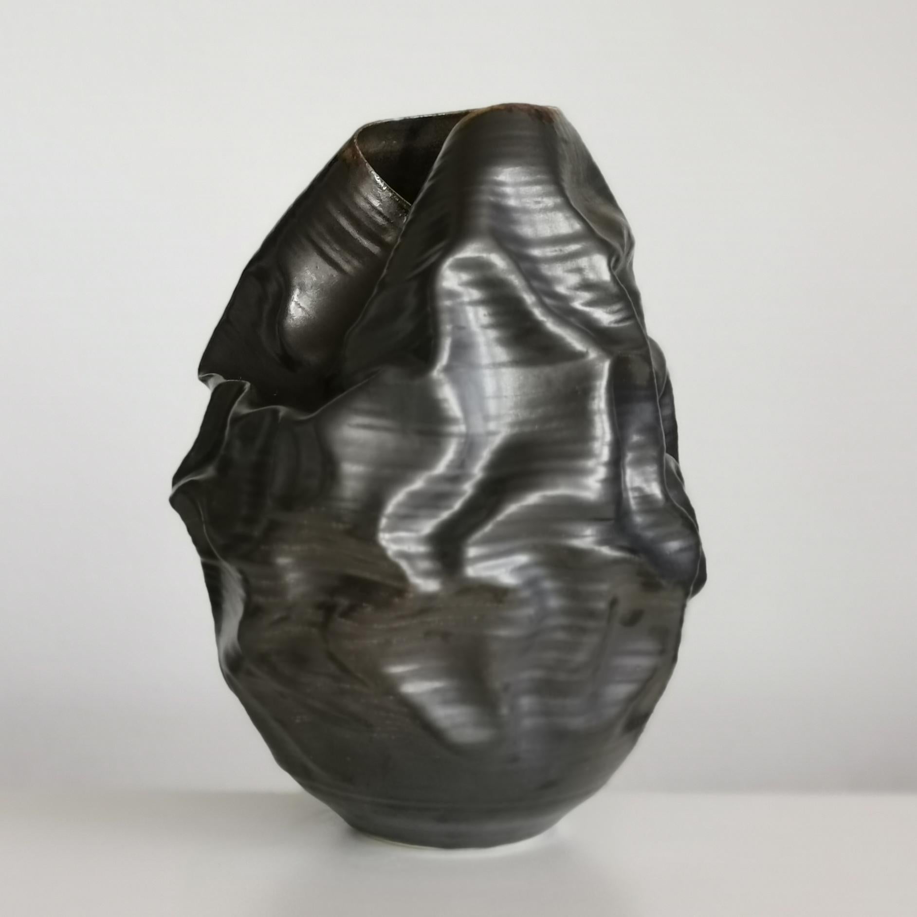 Organic Modern Black Metallic Dehydrated Form No 36 Ceramic Vessel by Nicholas Arroyave-Portela