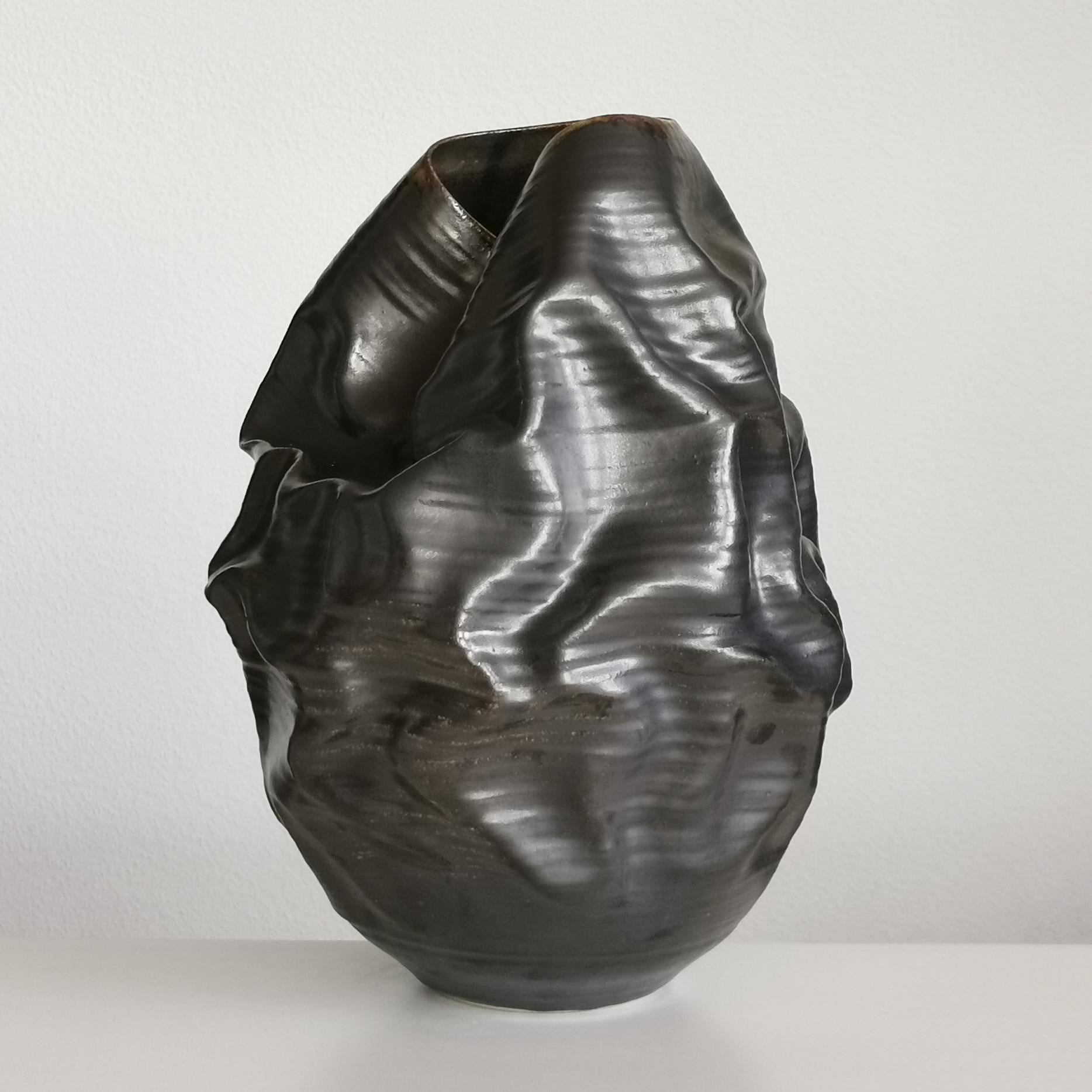 Spanish Black Metallic Dehydrated Form No 36 Ceramic Vessel by Nicholas Arroyave-Portela