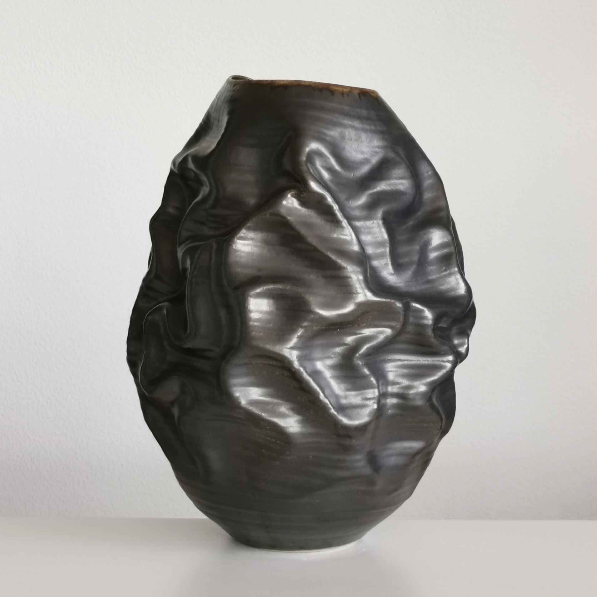 Contemporary Black Metallic Dehydrated Form No 36 Ceramic Vessel by Nicholas Arroyave-Portela