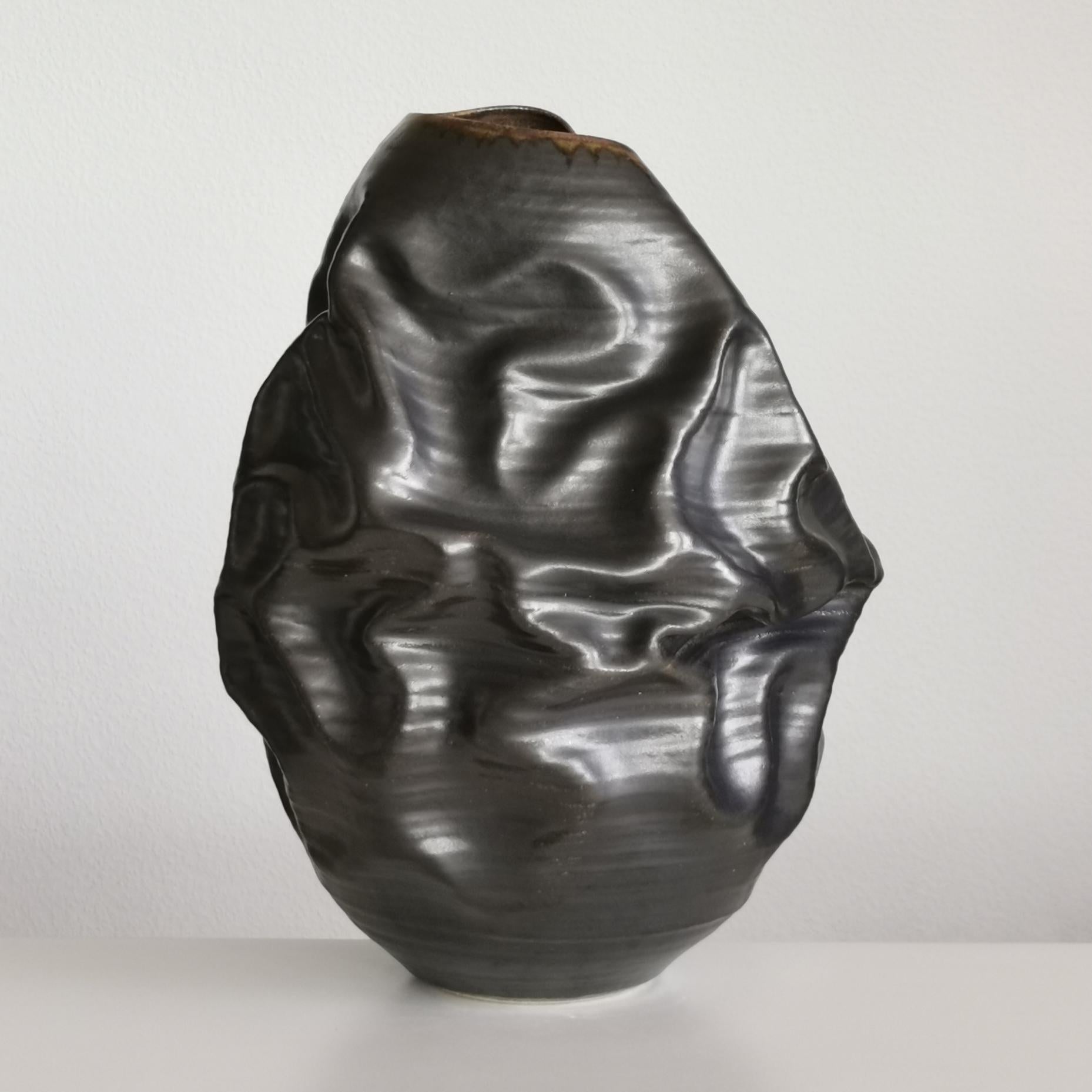 Black Metallic Dehydrated Form No 36 Ceramic Vessel by Nicholas Arroyave-Portela 1