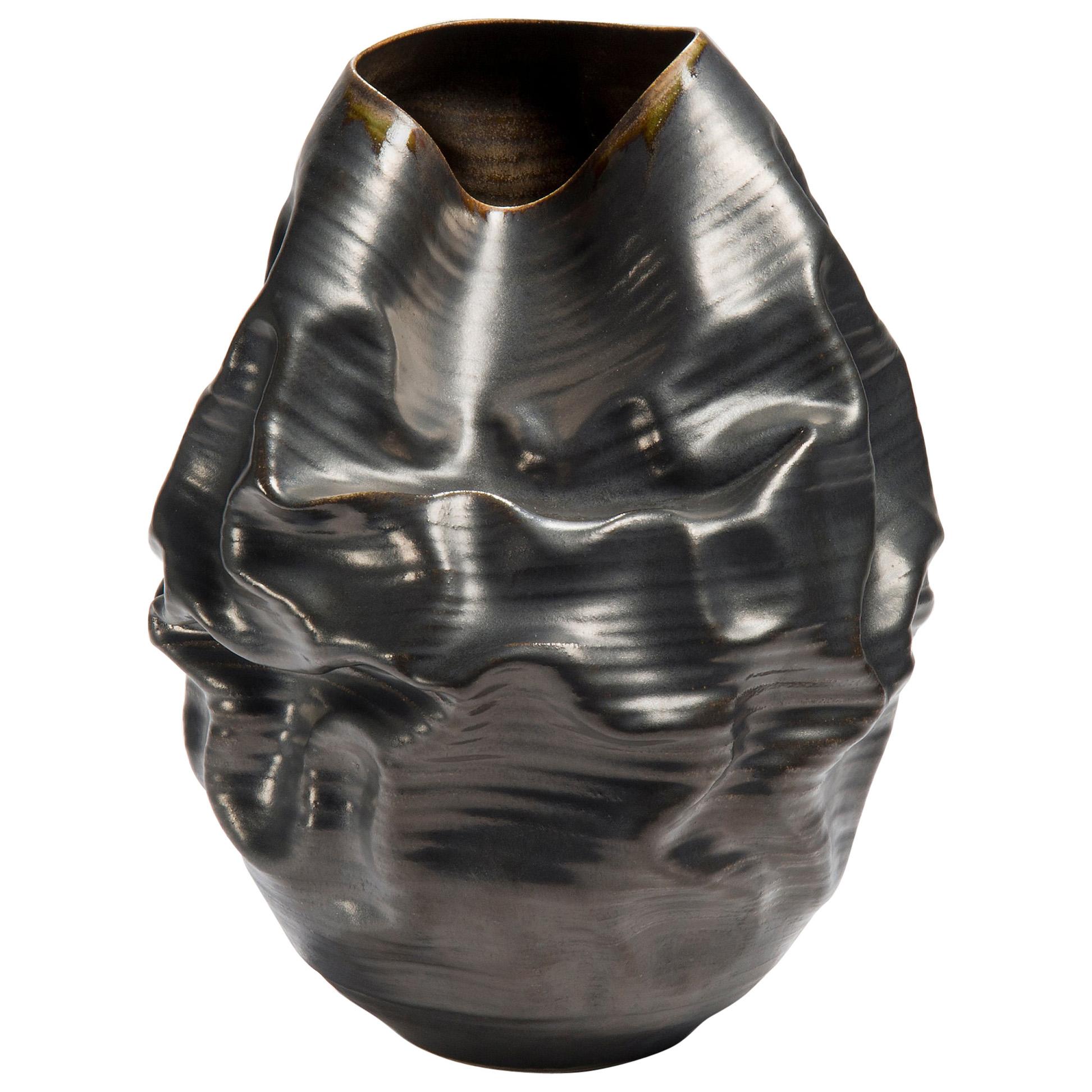 Black Metallic Dehydrated Form No 36 Ceramic Vessel by Nicholas Arroyave-Portela