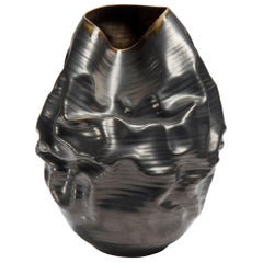 Black Metallic Dehydrated Form No 36 Ceramic Vessel by Nicholas Arroyave-Portela