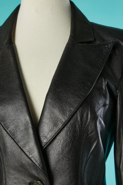 Black metallic leather single-breasted jacket Chanel