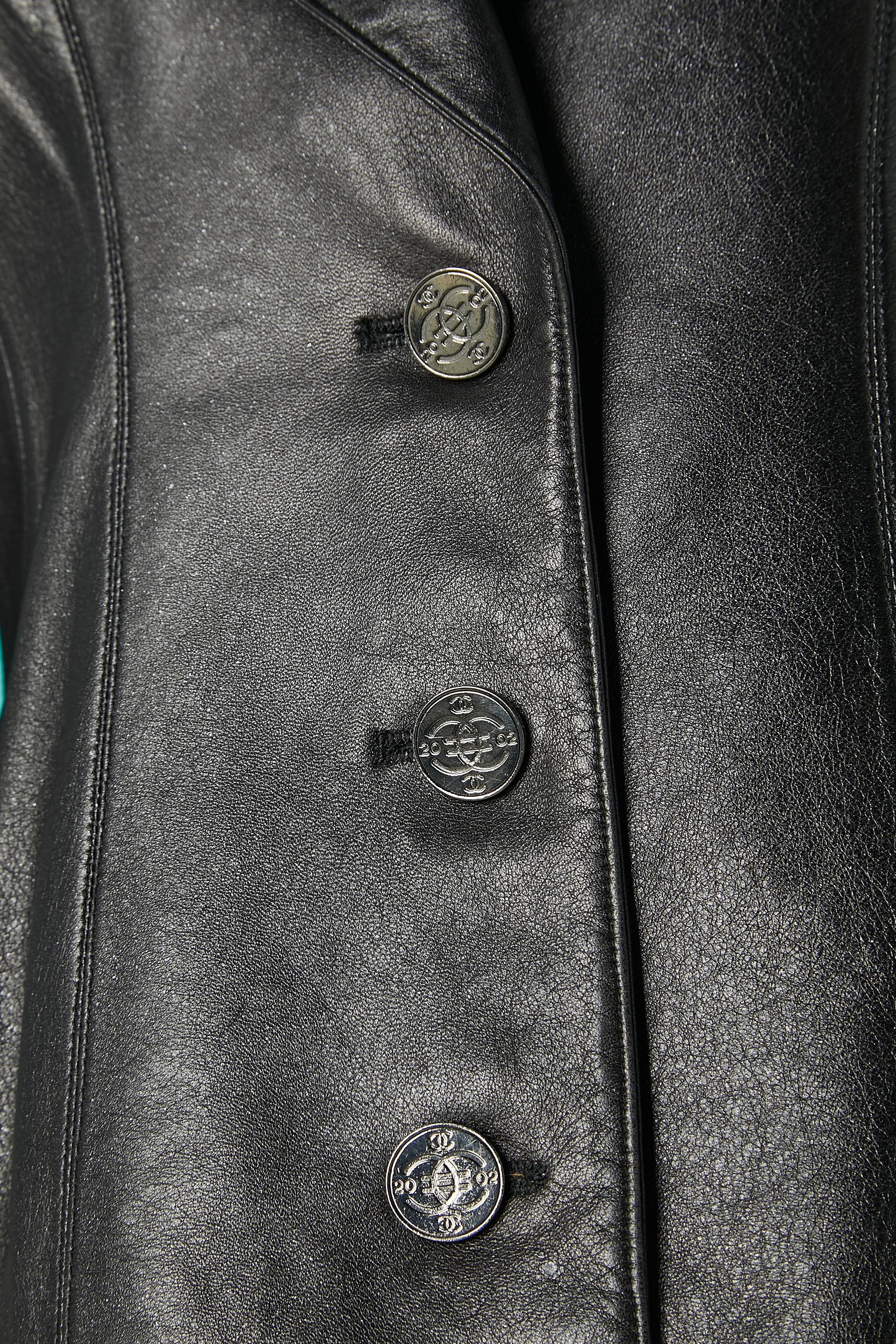 Black metallic leather single-breasted jacket Chanel  In Excellent Condition For Sale In Saint-Ouen-Sur-Seine, FR