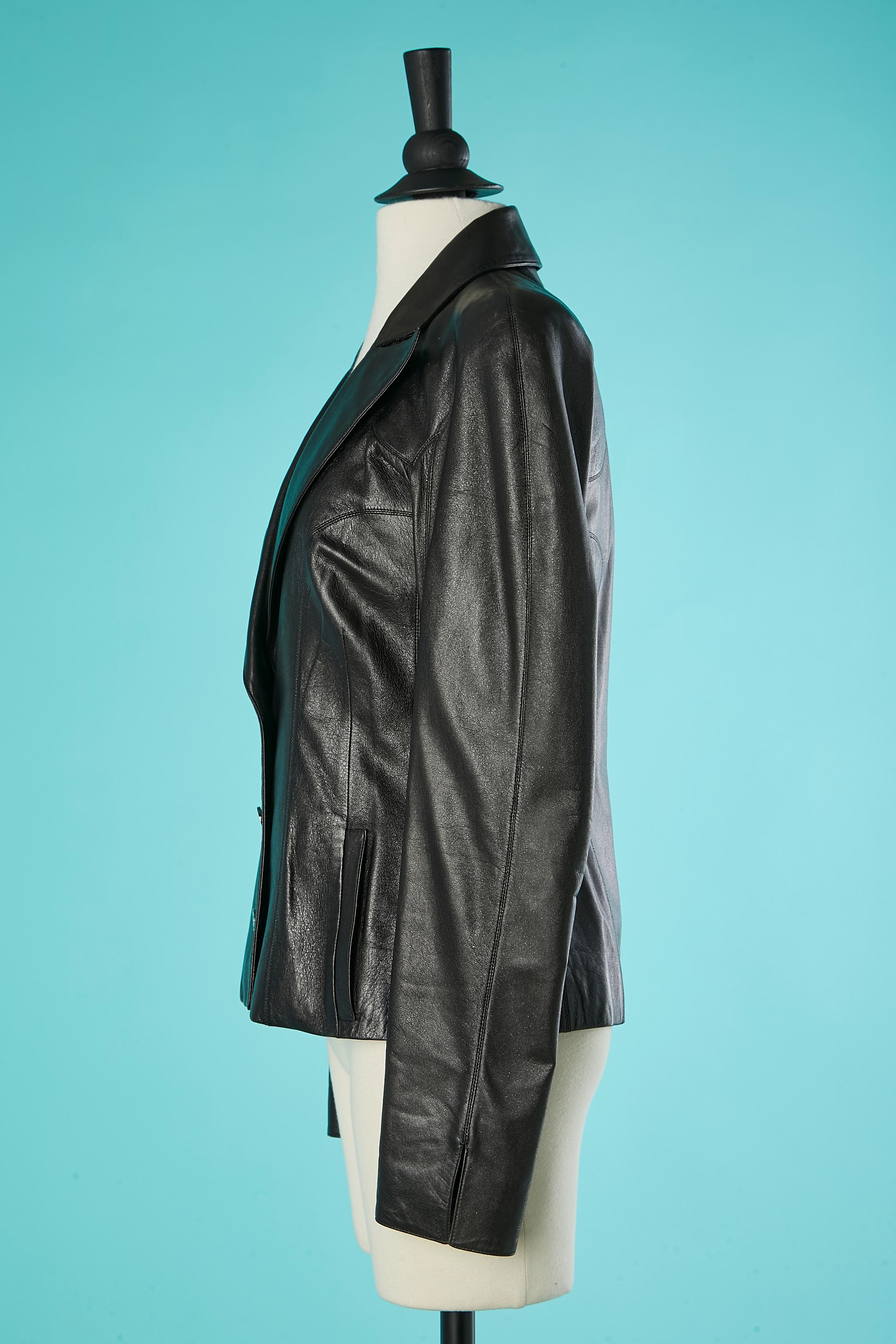 Black metallic leather single-breasted jacket Chanel  For Sale 3