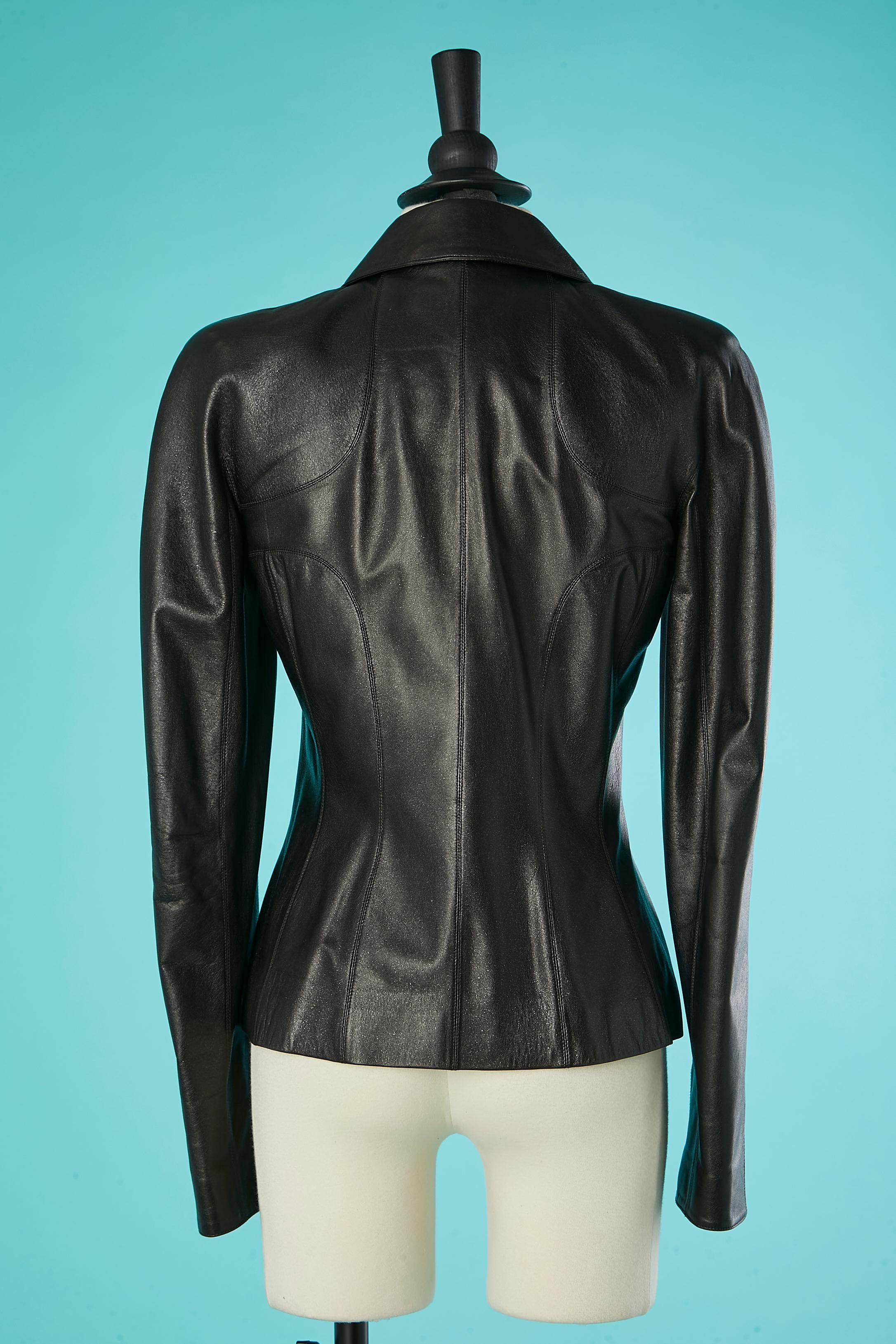 Black metallic leather single-breasted jacket Chanel  For Sale 4