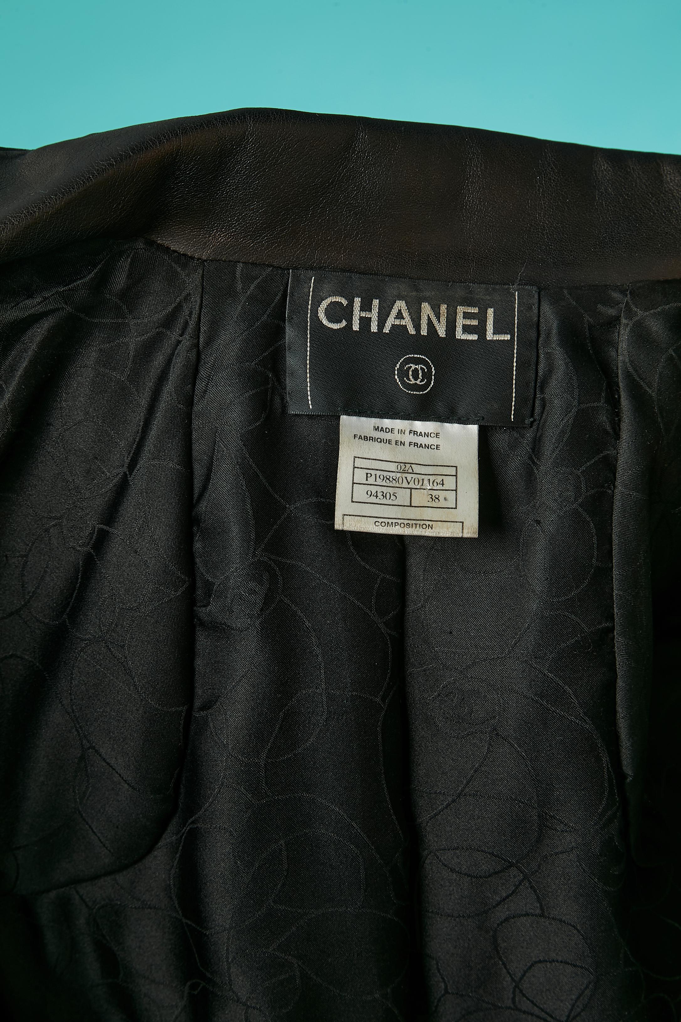 Black metallic leather single-breasted jacket Chanel  For Sale 5
