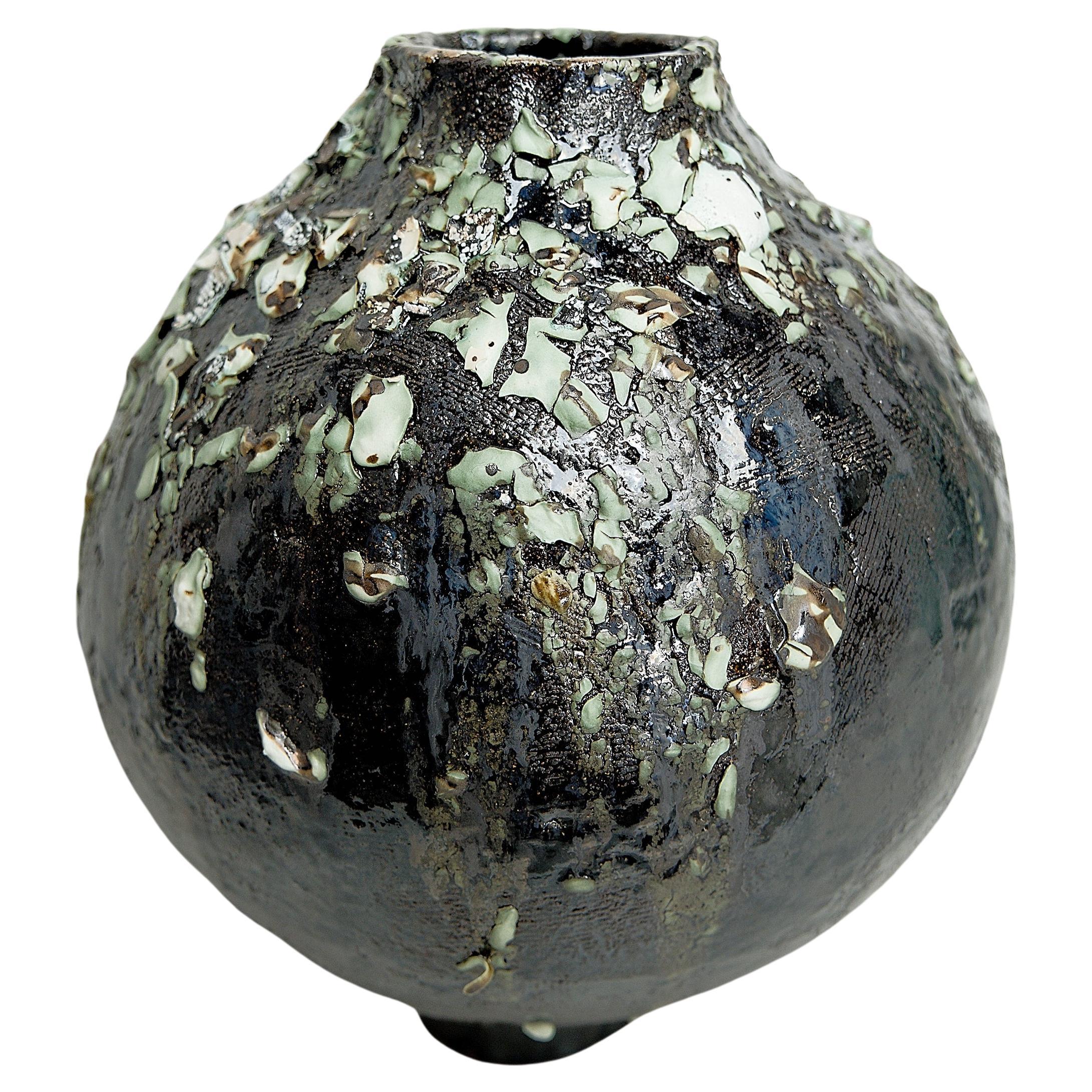 Black Metallic Moon Cracked Vase III