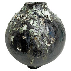 Black Metallic Moon Cracked Vase III