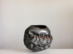 Black Metallic Oval Dehydrated Form, Vase, Interior Sculpture or Vessel, Objet D