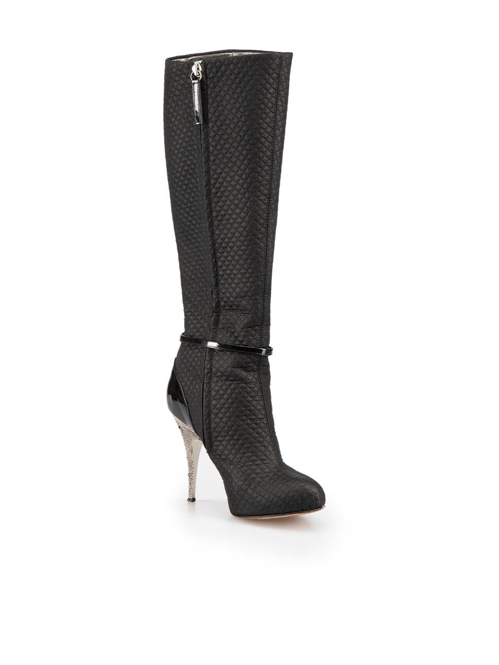 CONDITION is Very good. Minimal wear to boots is evident. Minimal wear to the heel-caps with scuffing on this used Giuseppe Zanotti designer resale item.



Details


Black

Cloth textile

Knee high boots

Quilted with metallic fibre

Almond