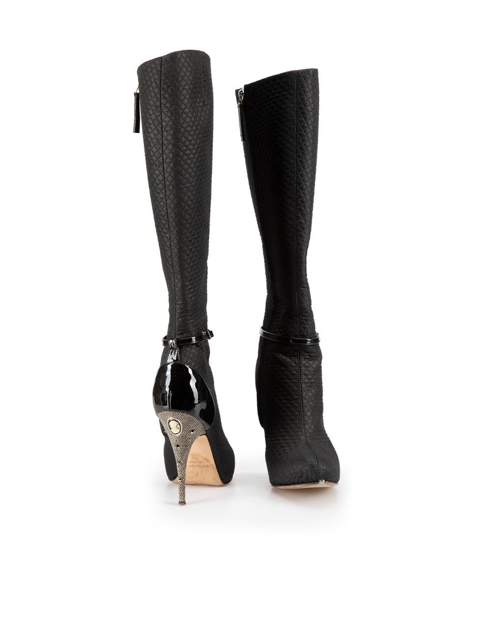 Giuseppe Zanotti Black Metallic Quilted Stud Detail Knee Boots Size IT 35 In Good Condition For Sale In London, GB
