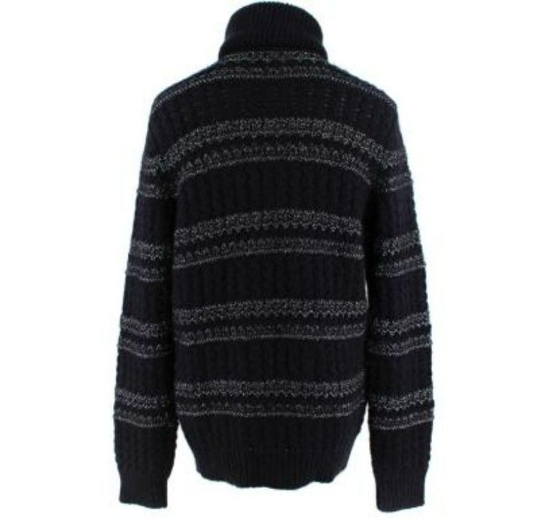 Black Metallic Striped Open Knit Polo Neck Jumper For Sale at