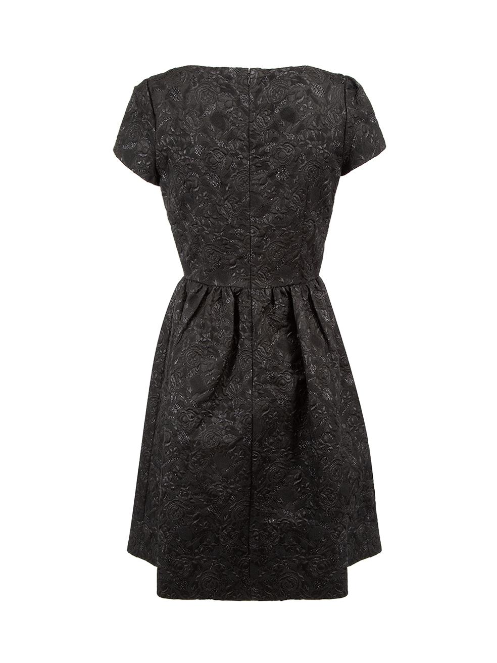 Black Metallic Thread Floral Jacquard Mini Dress Size M In Good Condition In London, GB