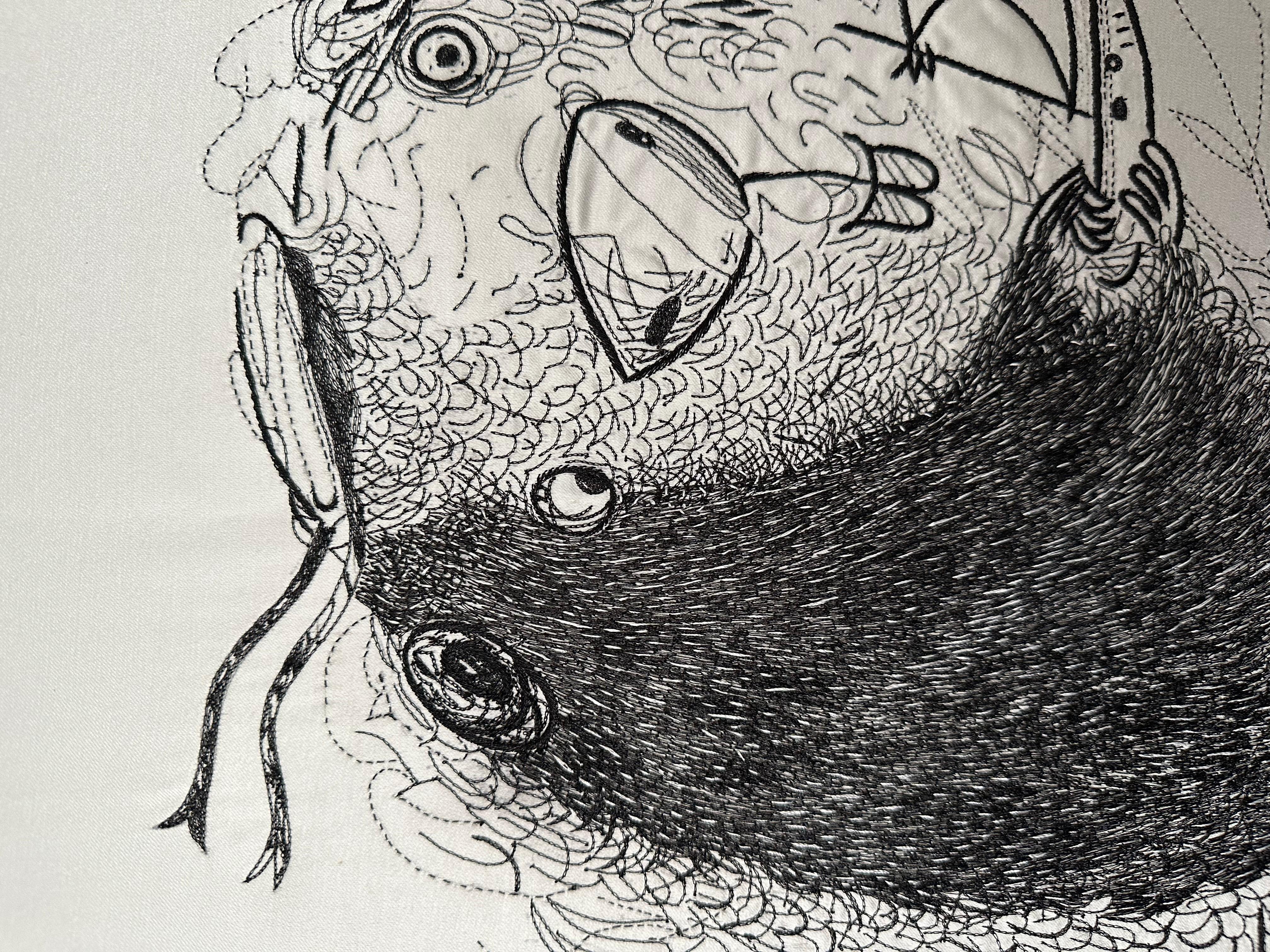 Hilos Metálicos Negros, Bordados, Tapiz para Habitación de Bebé, En Stock
Esta decoración de pared tan especial está hecha para una habitación de bebé como un tapiz hecho a mano con hilos metálicos negros.
Un tejón de cuento lanza una barca. Un