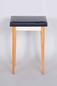 Black Midcentury Beech Stool, 1950s, Original Preserved Condition