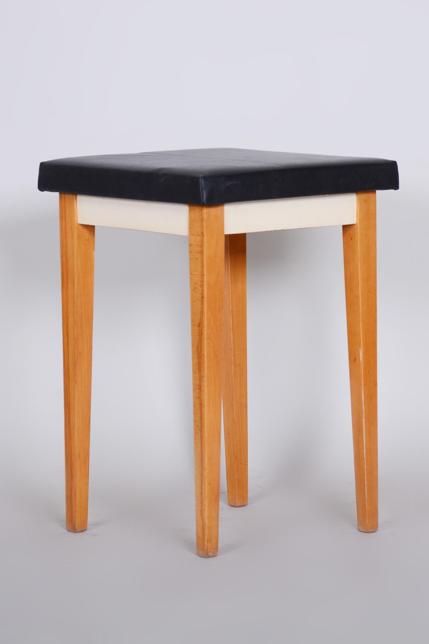 Mid-Century Modern Black Midcentury Beech Stool, 1950s, Original Preserved Condition For Sale