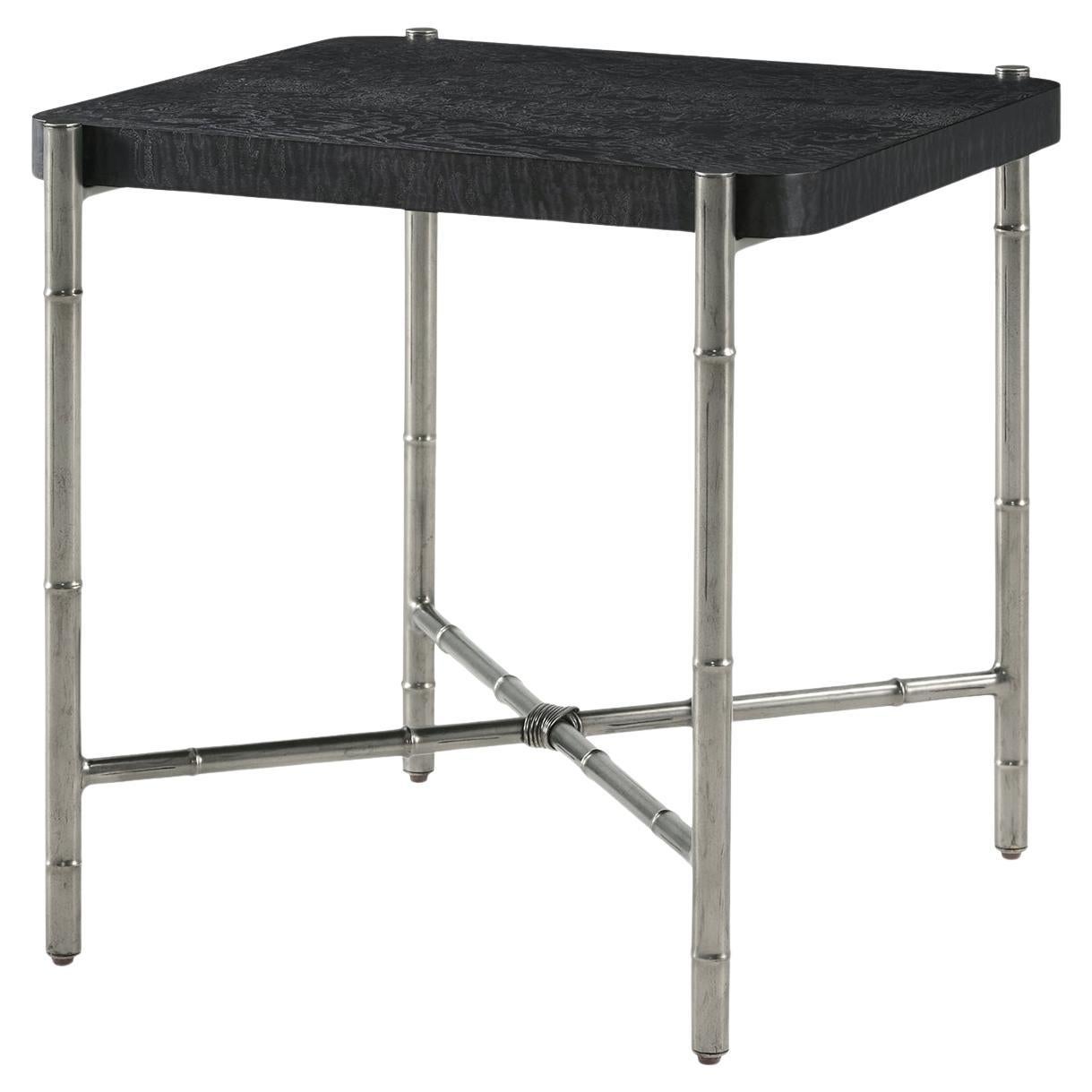 Tavolino nero con piano in radica del Mid Century
