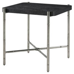 Tavolino nero con piano in radica del Mid Century