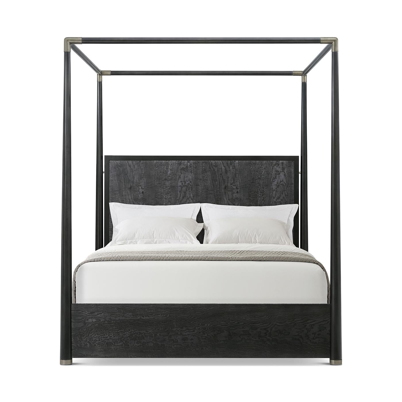 This stunning piece features graceful curves and a rich polished ash veneer, offering timeless elegance to your bedroom.

The sleek, minimalist canopy frame in Silent Black adds a touch of sophistication, while the satin brass finish enhances its