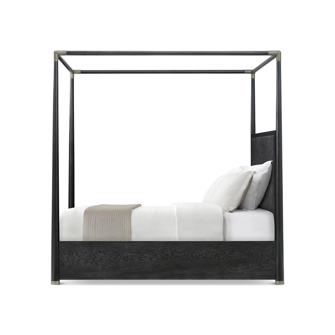 Mid-Century Modern Black Mid Century Canopy Bed - Queen Size For Sale