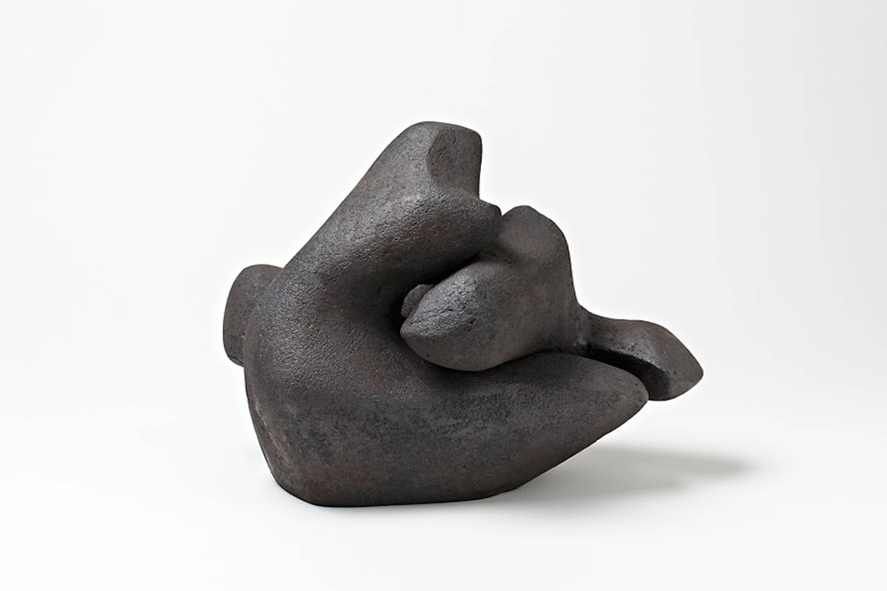 French Black Midcentury Ceramic Sculpture by Tim Orr, circa 1980 For Sale