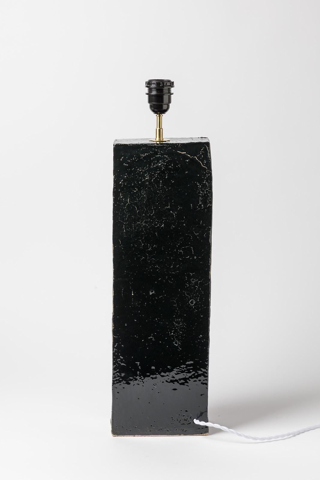 French Black Mid Century Ceramic Table Lamp 20th Century Design handamade, 1980 For Sale