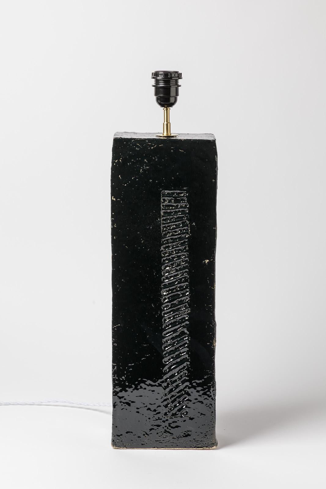 Schwarze Keramik-Tischlampe aus der Mitte des Jahrhunderts, 20. Jahrhundert, Design handamade, 1980 im Angebot 2