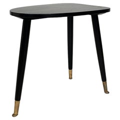 Black Mid Century French Side Table with Tapered Legs and Brass Shoes, 1950s