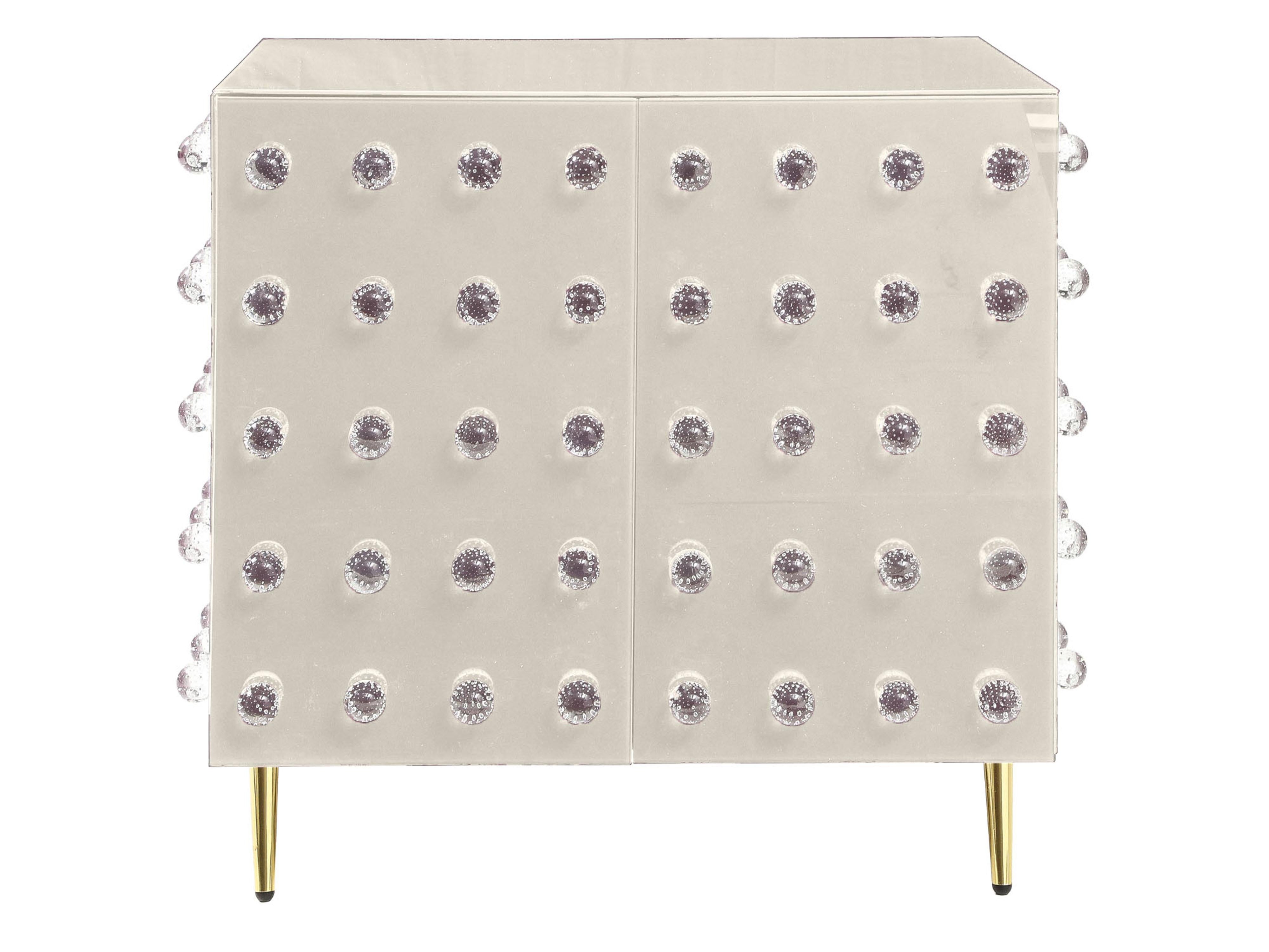 Brass Black Mid-Century Glass Cabinet with 90 Murano Glass Spheres Available  For Sale