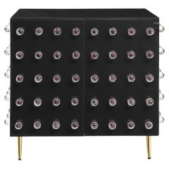 Black mid-century glass cabinet with 90 Murano glass spheres available 