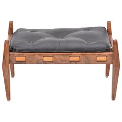 Black Mid-Century  Leather ottoman or foot stool, Attributed to Sergio Rodrigues