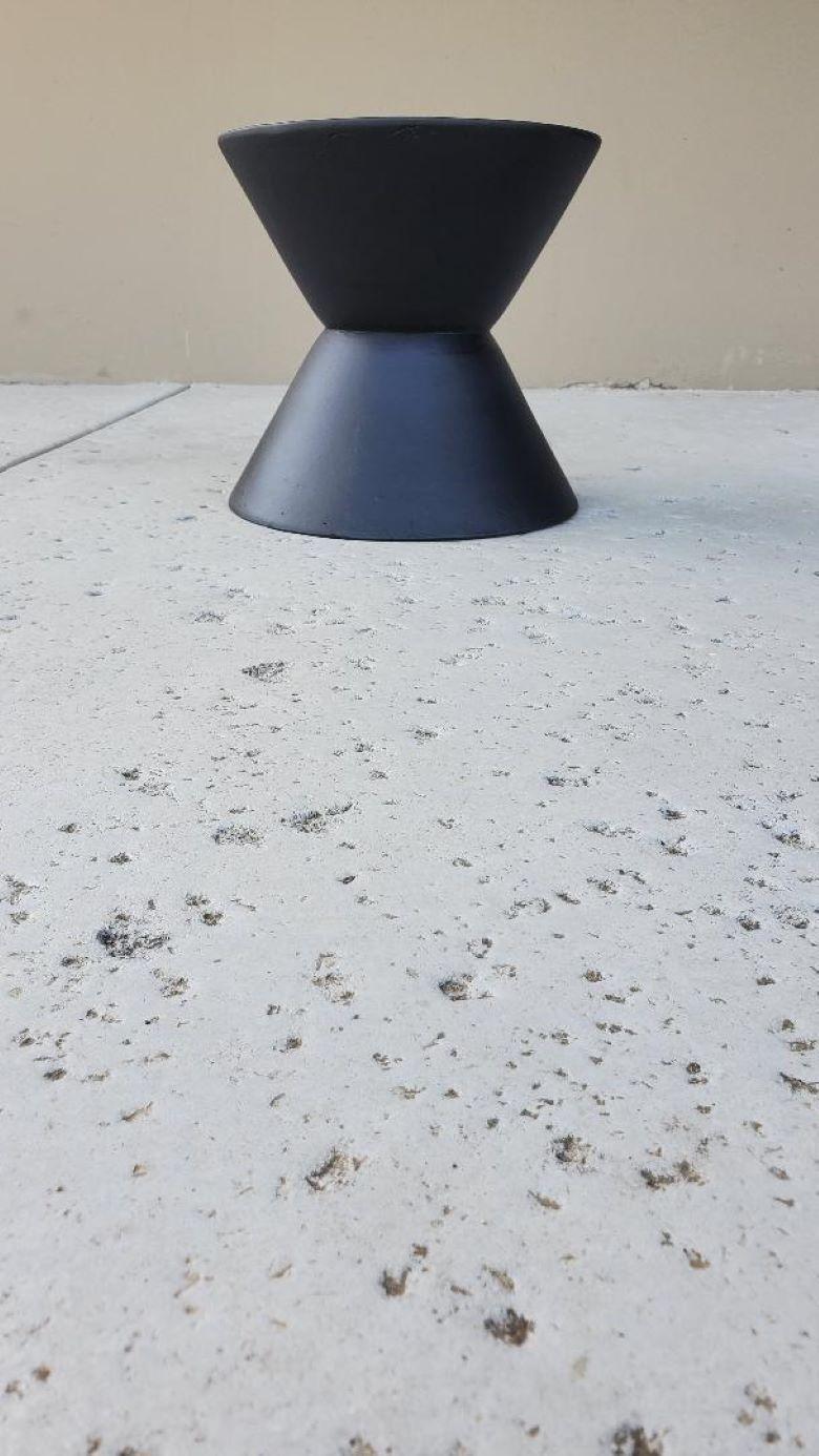 Black Mid-Century Modern Ceramic Double Coned Planter Usa Architectural Vessel  In Good Condition For Sale In Monrovia, CA