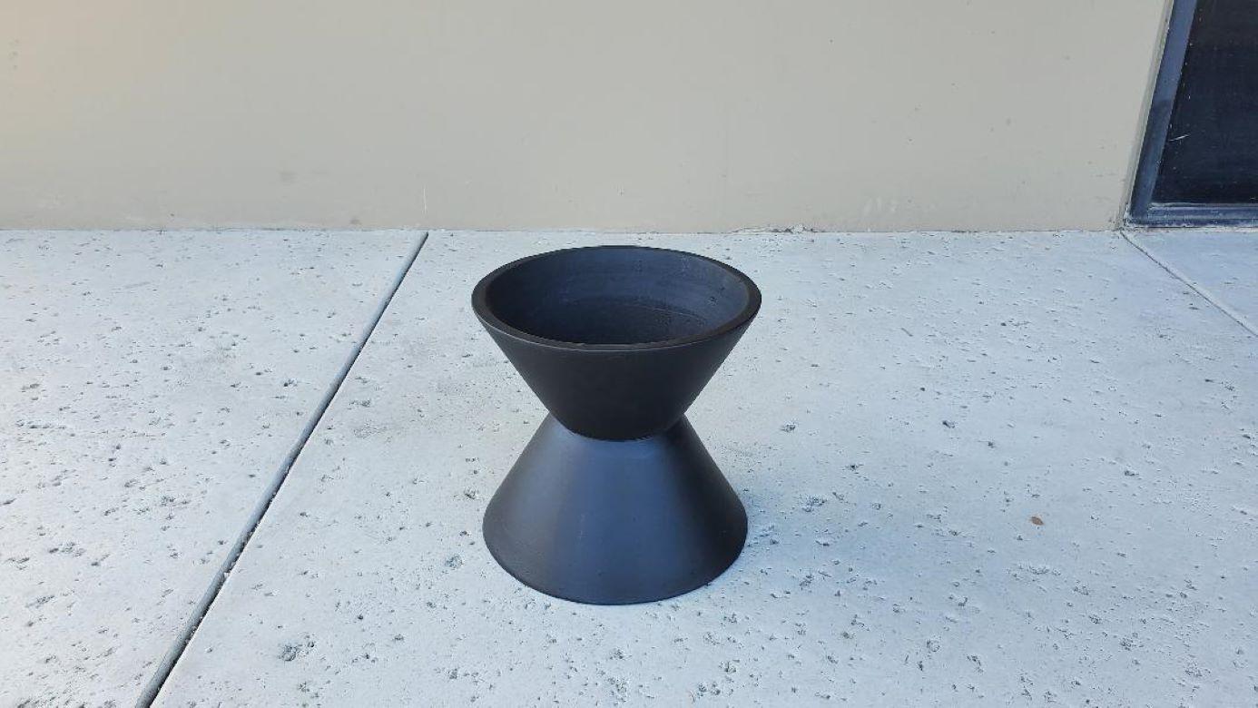 Black Mid-Century Modern Ceramic Double Coned Planter Usa Architectural Vessel  For Sale 1