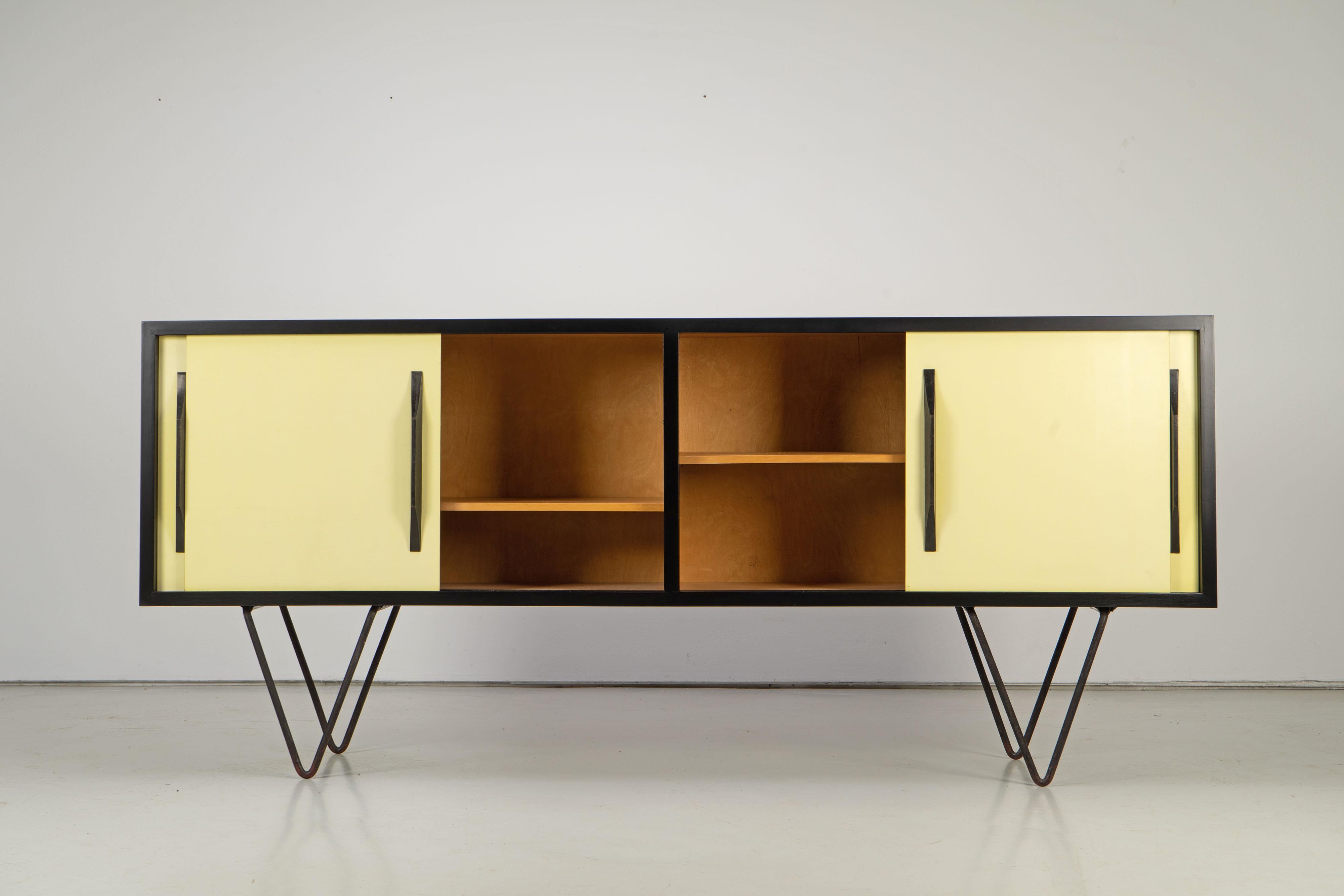 Black Mid-Century Modern Sideboard with Yellow Formica Doors, 1950s 6