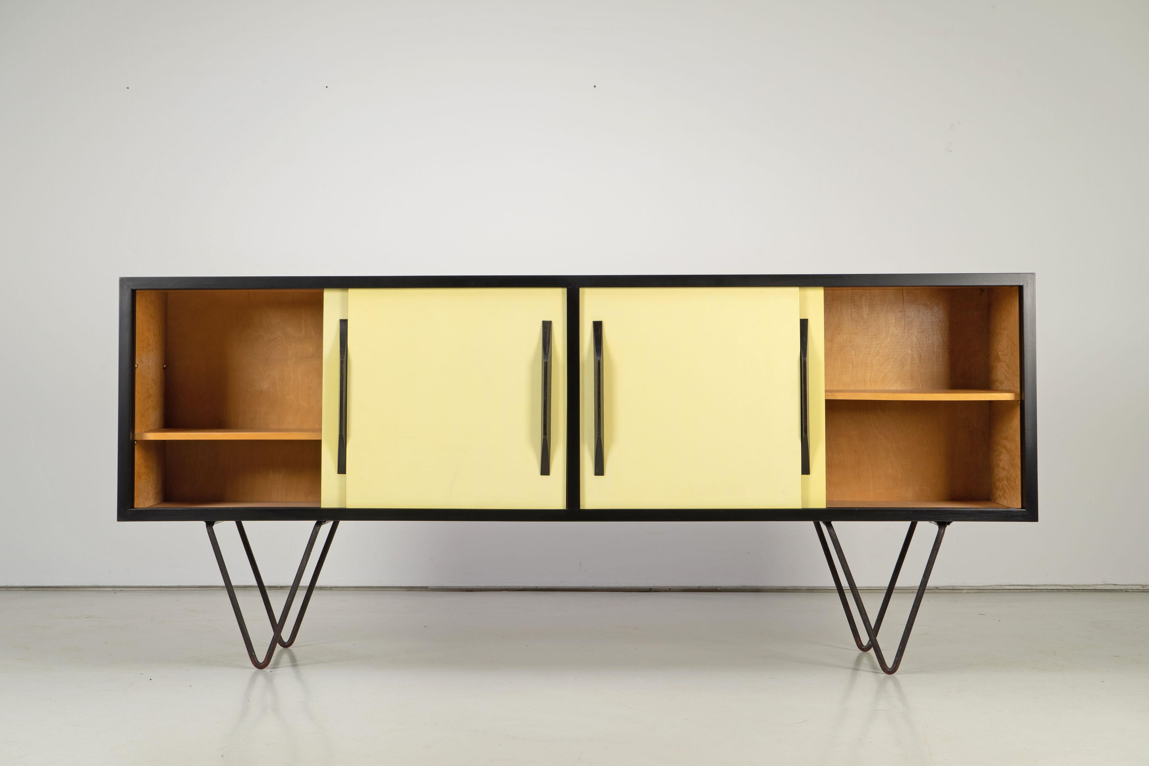 Black Mid-Century Modern Sideboard with Yellow Formica Doors, 1950s 7