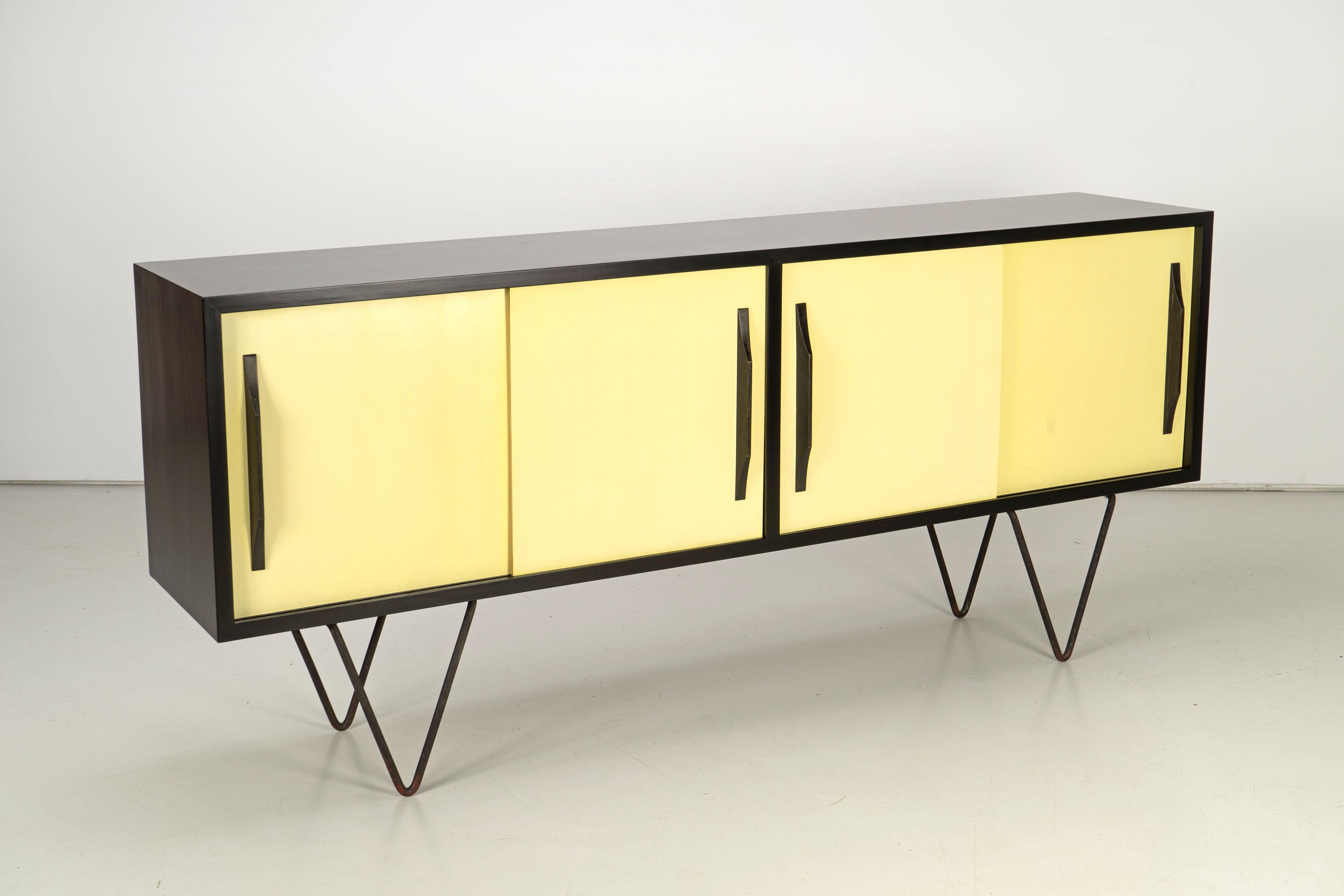 20th Century Black Mid-Century Modern Sideboard with Yellow Formica Doors, 1950s