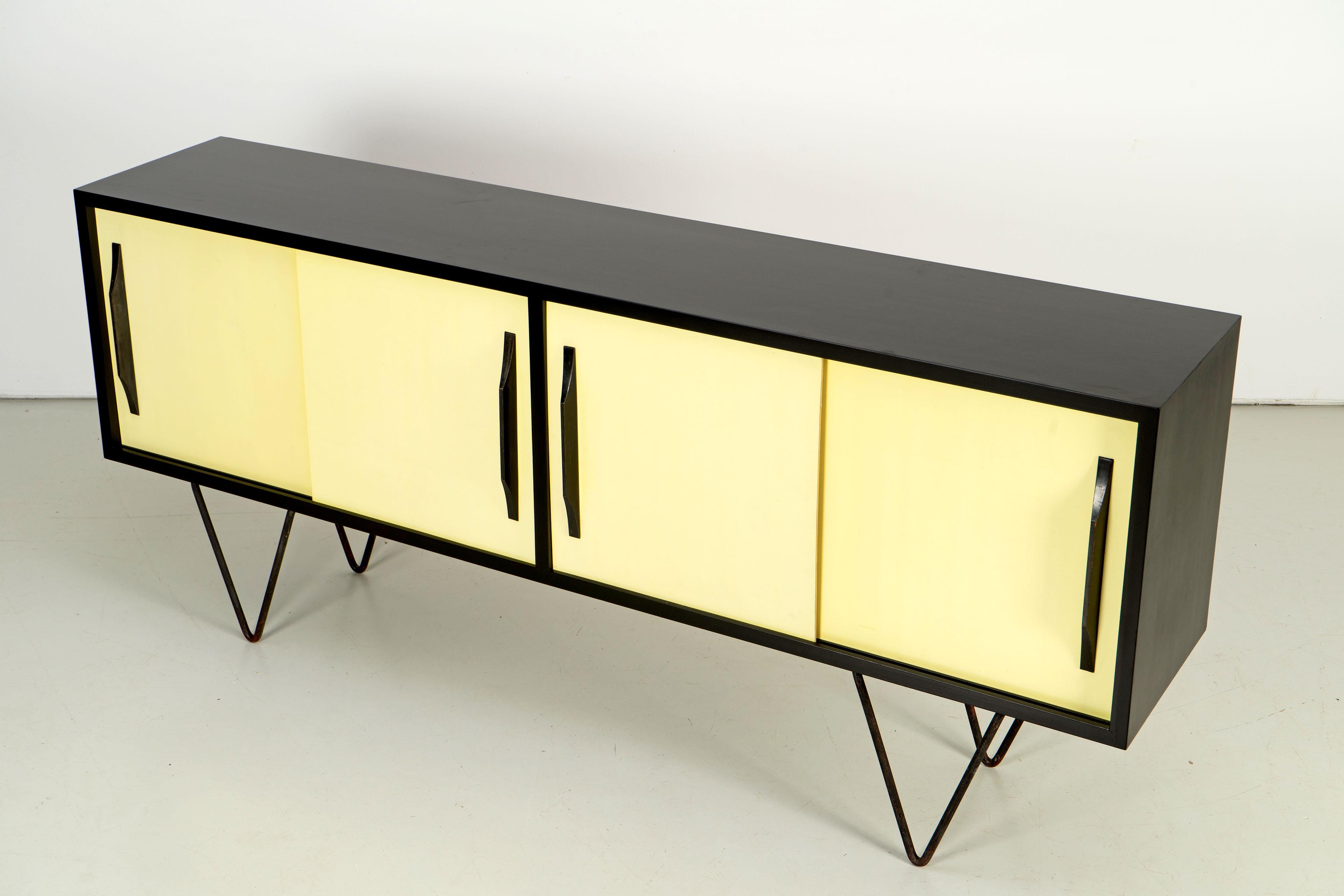 Black Mid-Century Modern Sideboard with Yellow Formica Doors, 1950s 1