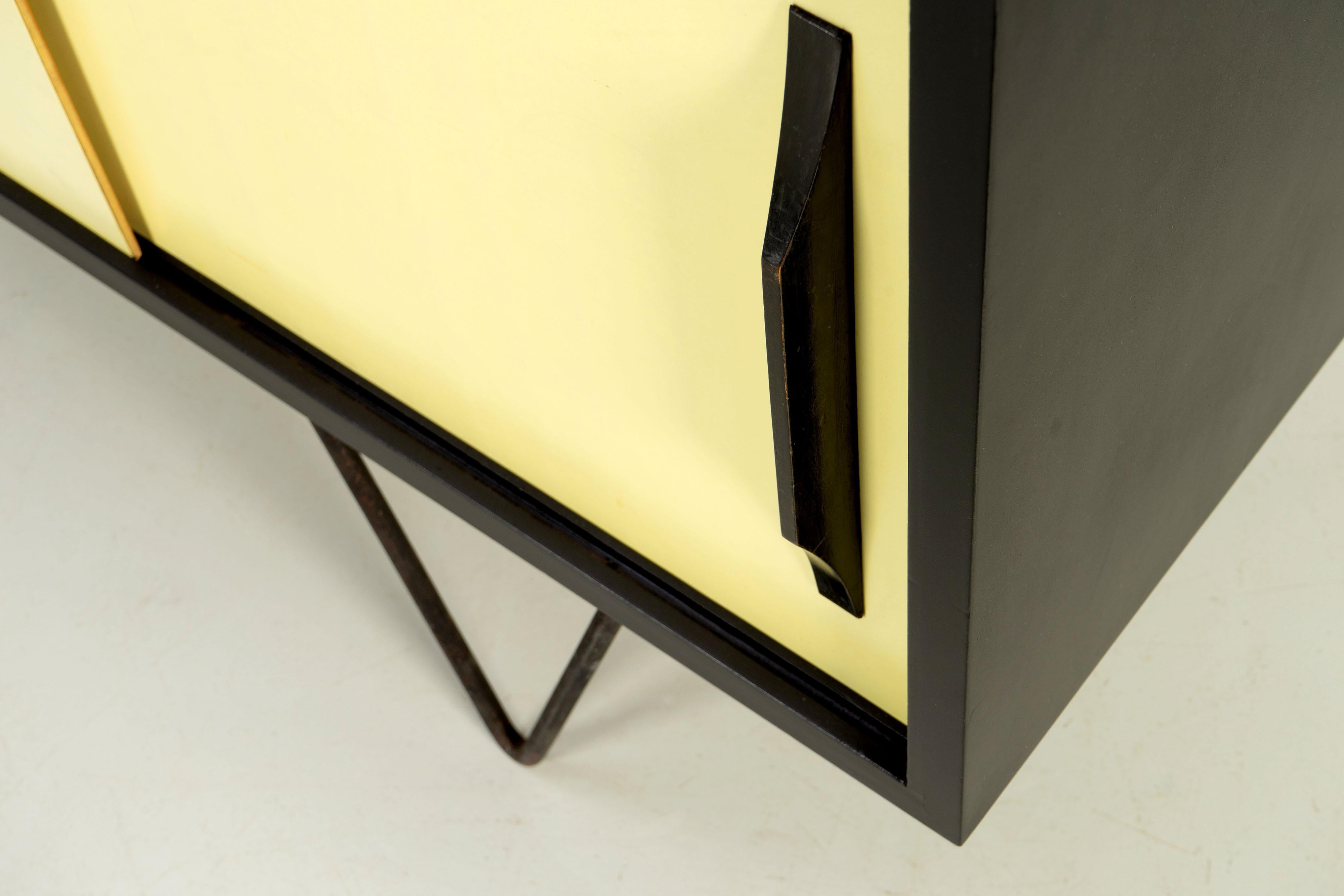 Black Mid-Century Modern Sideboard with Yellow Formica Doors, 1950s 2